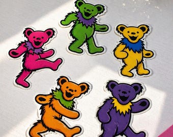 Grateful Dead, Dancing Bear Sticker Set Of 5 – Colorful Retro Bear Decals | Waterproof Vinyl Stickers | Laptop, Water Bottle, Car Decals