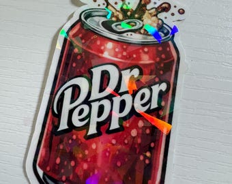 Holographic Dr Pepper Soda Can Sticker | Waterproof Vinyl Drink Art (Laptop Decal)