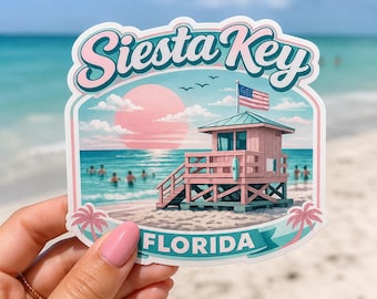 Siesta Key Florida Lifeguard Tower Sticker | Coastal Pink Teal Vinyl Decal