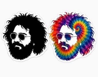 Jerry Garcia Inspired Stickers | Black Silhouette & Tie Dye Vinyl Decals