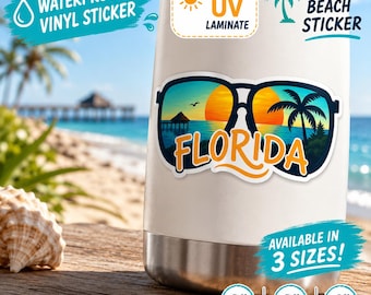 Florida Beach Sunset Sunglasses Vinyl Sticker, Waterproof Coastal Decal