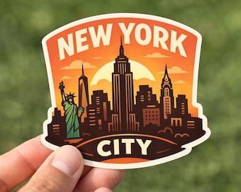New York City Skyline Sticker | Sunset Travel Decal (Waterproof Vinyl)
