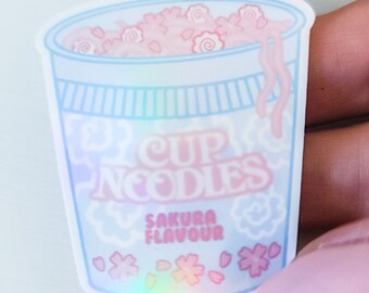 Kawaii Cup Noodles Sticker, Holographic Water Bottle Decal