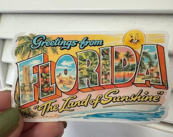 Greetings from Florida Vintage Postcard Sticker | Retro Sunshine State Decal (Waterproof Vinyl)