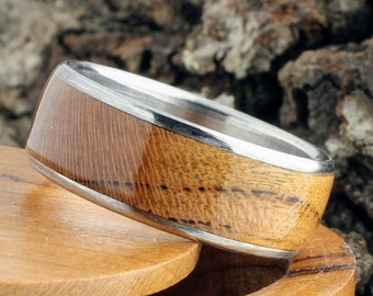 Mens Titanium Wedding Band: Texas Cherry Wood Inlay Ring
