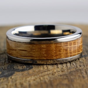 Hand Made Whiskey Barrel Wood Ring with Solid Titanium Comfort Fit Core, Whiskey Barrel Ring, Whiskey Wood, Men&#39;s wedding band, Channel Ring