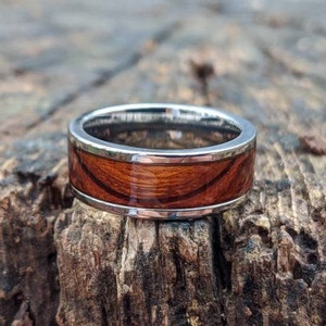 Hand Made Wedding Band with Ironwood Inlay, Titanium Mens Ring, mens wedding band, channel ring, women&#39;s wedding band, wooden rings with box