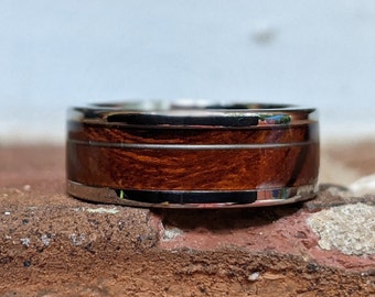 Hand Made Titanium Wedding Band with Ironwood and Titanium Inlay, Titanium Mens Ring, Men's Wedding Band, Men's Titanium Rings With Wood,