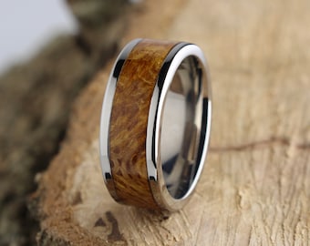 Texas Oak Burl Titanium Men's Wedding Band: Handmade Comfort Fit Ring