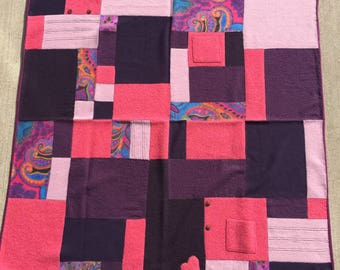 wool up cycled sweater throw blanket with traditional quilt binding