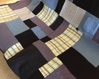 wool up-cycled sweater handmade throw blanket with traditional quilt binding