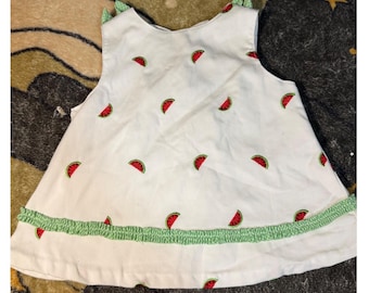 Vestido de pana blanco con bordado de sandía estilo vintage de Little Billy, talla 12 meses.