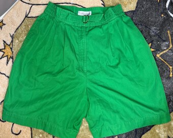 Club Classics Vintage Green High Waisted Pleated Shorts Womens Size 12 Retro 90s