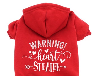 Valentine's Day Dog Sweater Valentines Day Hoodie Sweater for Dogs Heart Sweatshirt for Puppy Valentine Dog Clothes Warning Heart Stealer