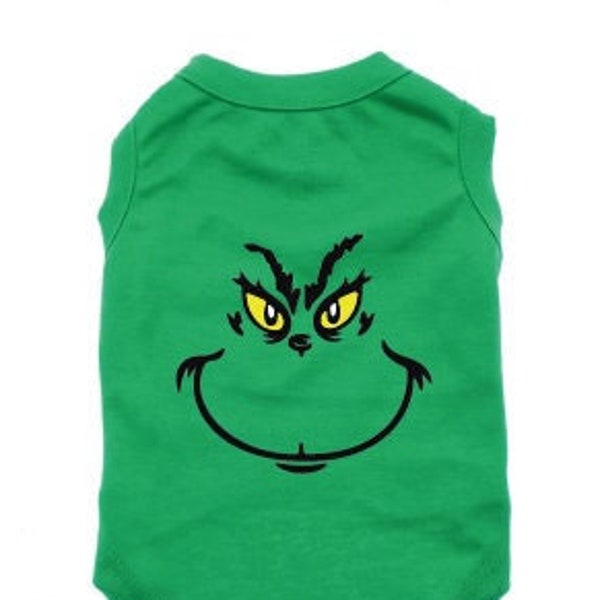 Grinch Face Dog Shirt Festive Holiday Christmas Pet Shirt