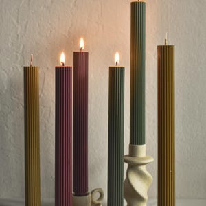Ribbed Taper Candle Set, Minimalist Home Decor, Gift for Her, Soy & Beeswax Candle