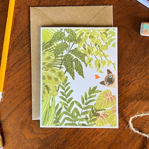 Tarjeta de felicitación Cat VS Plants - Siamés, Tarjeta de Navidad, Impresión artística, Día de San Valentín de cumpleaños, Hecho a mano, Tarjeta de ilustración de plantas únicas,