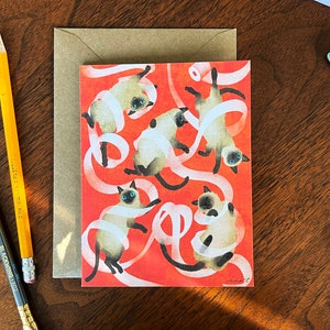 Drôle de carte de vœux de chat - Siamois, Carte de Noël, Tirage d’art, Cadeau de Saint-Valentin d’anniversaire, Fait à la main, Amoureux des chats, Carte d’illustration, Unique