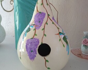 Birdhouse Gourd - Hummingbird with Wisteria