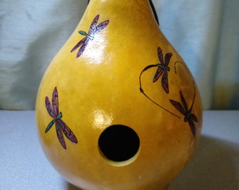 Birdhouse Gourd - Dragonfly, Woodburned - Made to Order