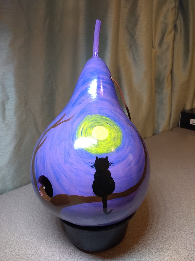 Birdhouse Gourd Cat with Moon, Black Cat zdjęcie 1