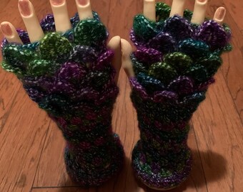 Crocheted dragon scales fingerless gloves arm warmers dragon tears fingerless gloves rainbow mermaid fingerless gloves arm warmers #FG41