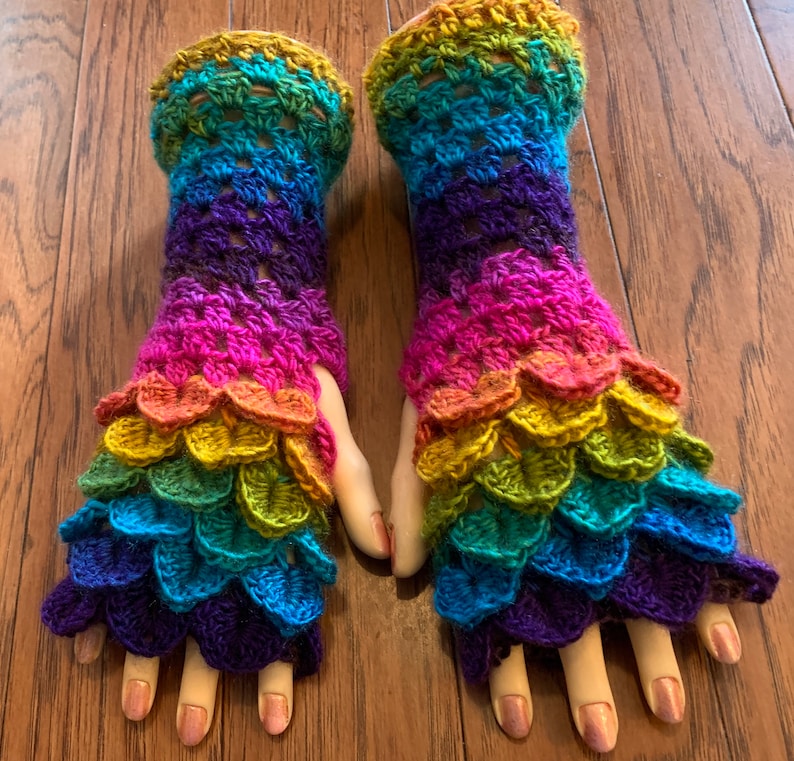 Crocheted dragon scales fingerless gloves arm warmers dragon tears fingerless gloves arm warmers mermaid fingerless gloves arm warmers FG176