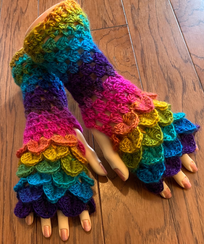 Crocheted dragon scales fingerless gloves arm warmers dragon tears fingerless gloves arm warmers mermaid fingerless gloves arm warmers FG176