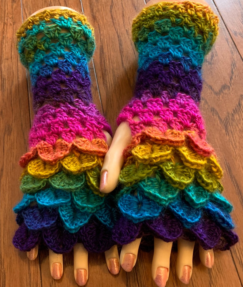 Crocheted dragon scales fingerless gloves arm warmers dragon tears fingerless gloves arm warmers mermaid fingerless gloves arm warmers FG176