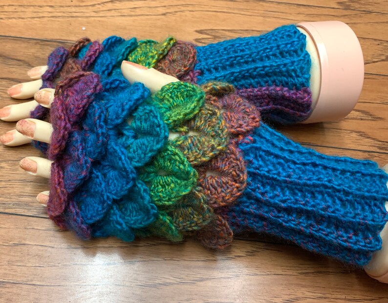 Crocheted rainbow dragon scales fingerless gloves rainbow dragon tears fingerless gloves dragon scales rainbow driving gloves List #FG214