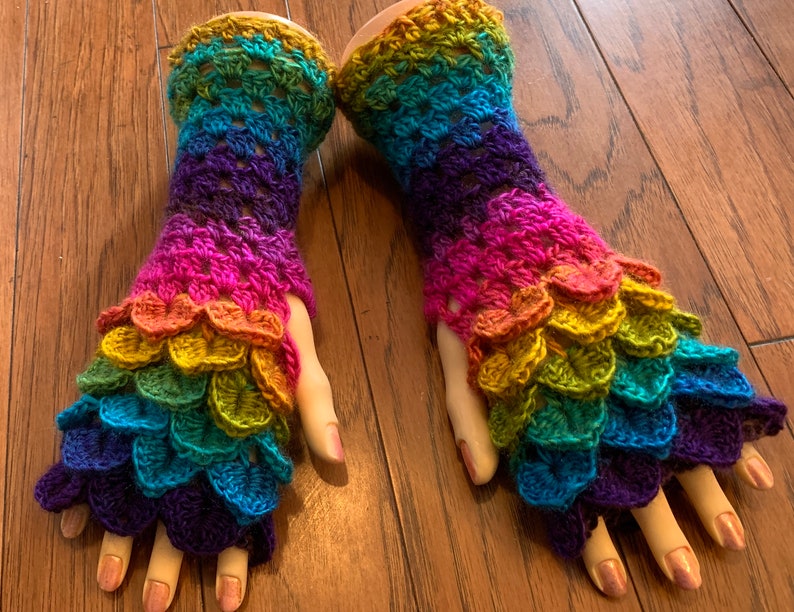 Crocheted dragon scales fingerless gloves arm warmers dragon tears fingerless gloves arm warmers mermaid fingerless gloves arm warmers FG176