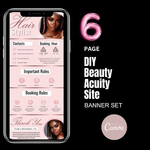 Acuity Scheduling Template, Lash Tech, Hairstylist, Makeup, Beauty Branding, Booking Site, Template Canva, Editable Booking Web Banners
