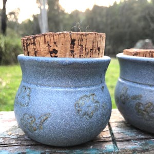 Australian Studio Pottery Jars | Blue Stoneware Kitchen Storage | Cork Lids