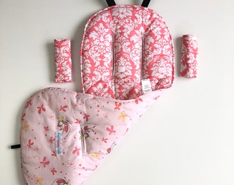 Babyzen Yoyo Pram Liner Set: Pink Butterfly Floral, Padded Cotton