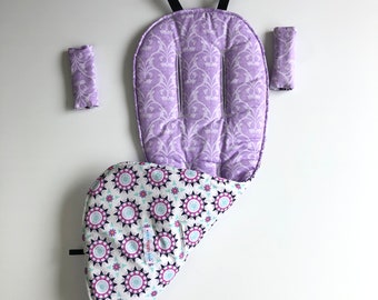 Babyzen Yoyo Pram Liner Set: Purple Floral, Padded, with Strap Covers