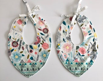 Baby Bibs Set: Boho Floral Cotton with Bamboo Terry Backing
