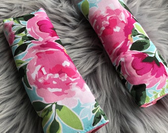 Aqua Peonies Floral Padded Shoulder Strap Covers: Baby Pram Harness