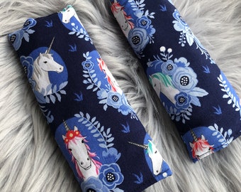 Unicorn Floral Padded Harness Strap Covers: Baby Pram Accessory