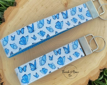 Blue Butterfly Wristlet Keychain, Wristlet Key Fob Butterfly, Cute Keychain Butterfly, Key Fob Butterfly for Her, Blue Keychain Butterfly
