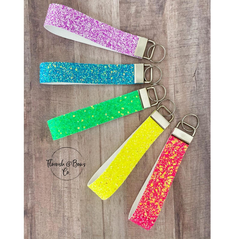 Neon Glitter Wristlet Keychain Key Fob Glitter Wristlet Etsy