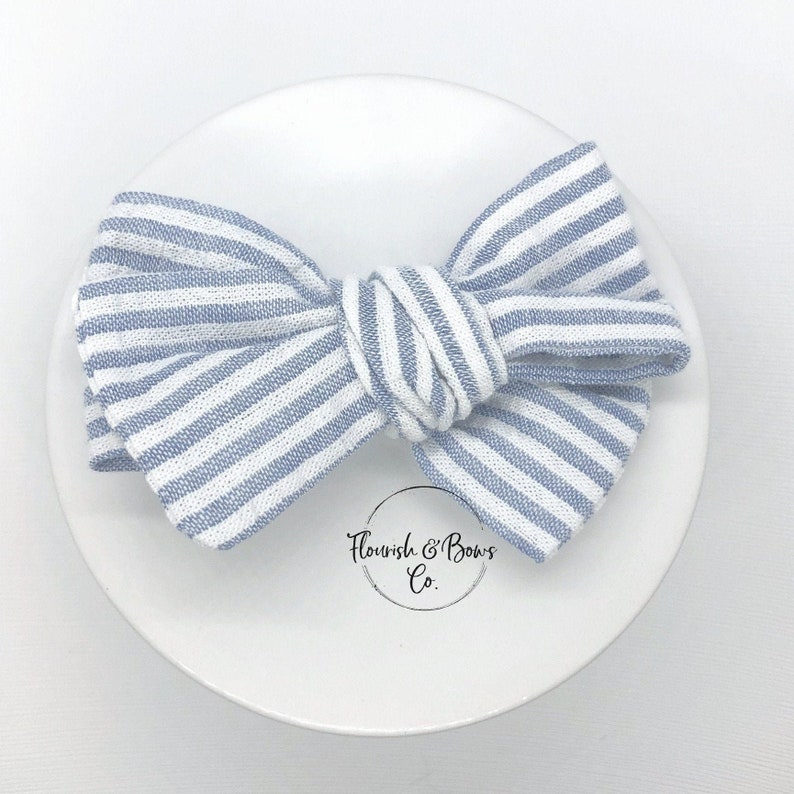 Girls Blue Hair Clip Summer Hair Clip for Toddlers Blue Seersucker Hair Bow for Girls Fabric Seersucker Hair Clip School Girl Hair Bow