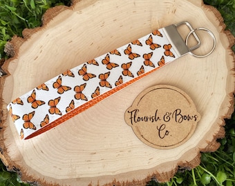 Orange Monarch Butterfly Wristlet Keychain, Cute Monarch Butterfly Wristlet Key Fob, Cute Butterfly Gift for Her, Monarch Keychain for Her