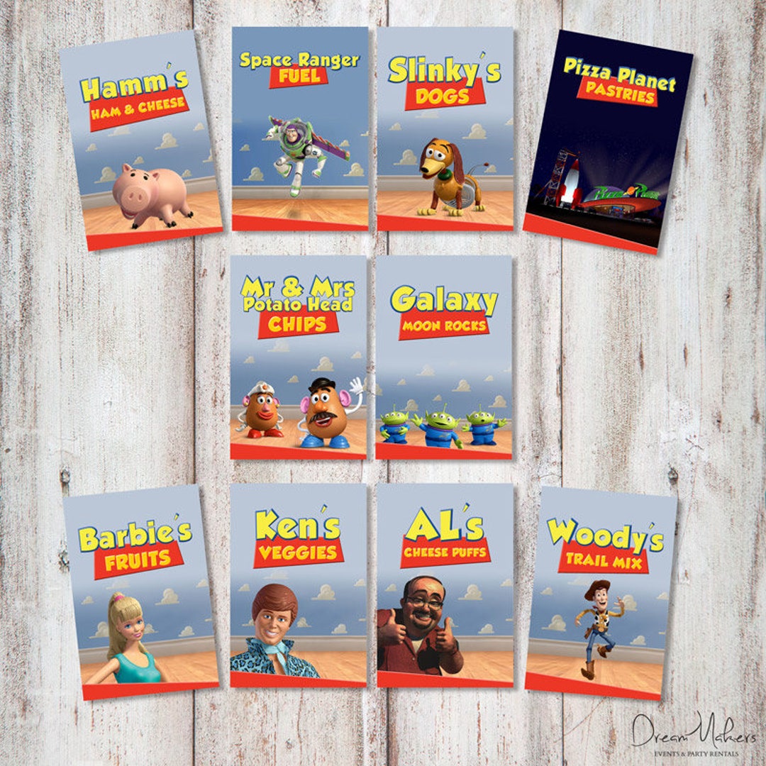 Toy Story Party Food Signs 4 X 6 10 Assorted Digital Customized Bundle