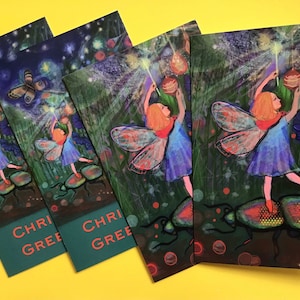 Christmas Fairy Card set | Set of FOUR Cards featuring two designs | Enchanted festive fairy garden scene, includes envelopes