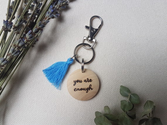 Inspirational Keychain, Motivational Keychain, Wood Keyring, Birthday Gift  for Her, Engraved Key Ring, Personalized Key Fob, Self Love 