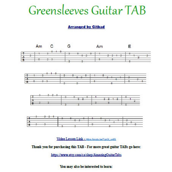 Greensleeves Guitar TAB