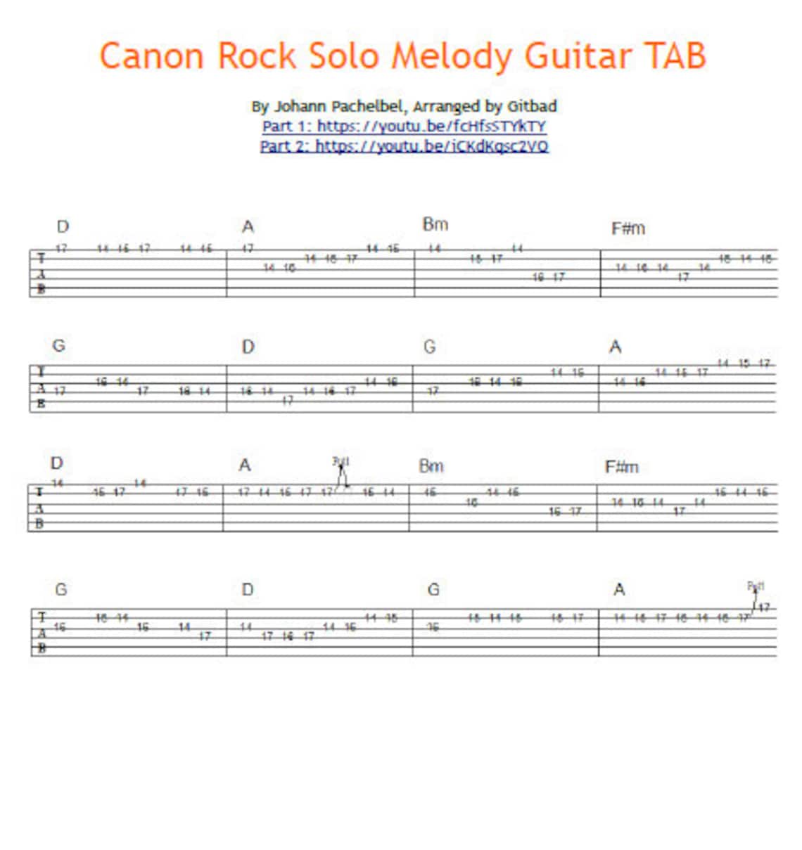 Canon Rock Solo Melody Guitar TAB Etsy