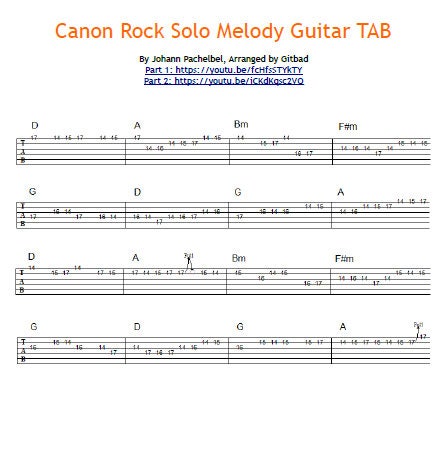 CANON ROCK (JerryC) Guitar Tab: GuitarNick.com