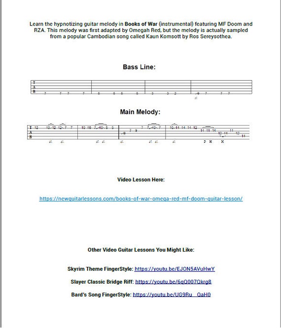 Books of War Guitar TAB - MF DOOM