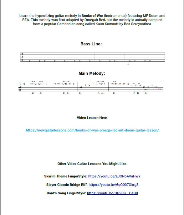 Books of War Guitar TAB MF DOOM (Download Now) 